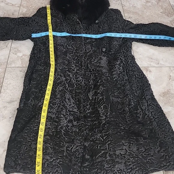 VINTAGE REAL FUR PERSIAN LAMB FOX FUR COLLAR LINED COAT EUC - Picture 13 of 15